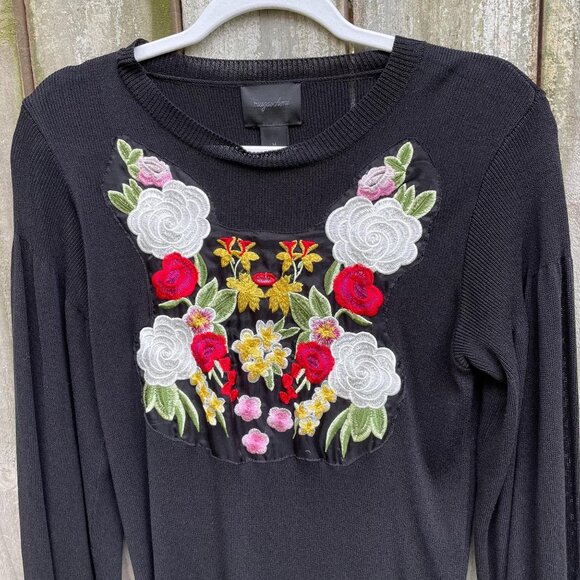 Magaschoni Floral Embroidered Sweater Size Medium Black Silk Blend New - Picture 3 of 12